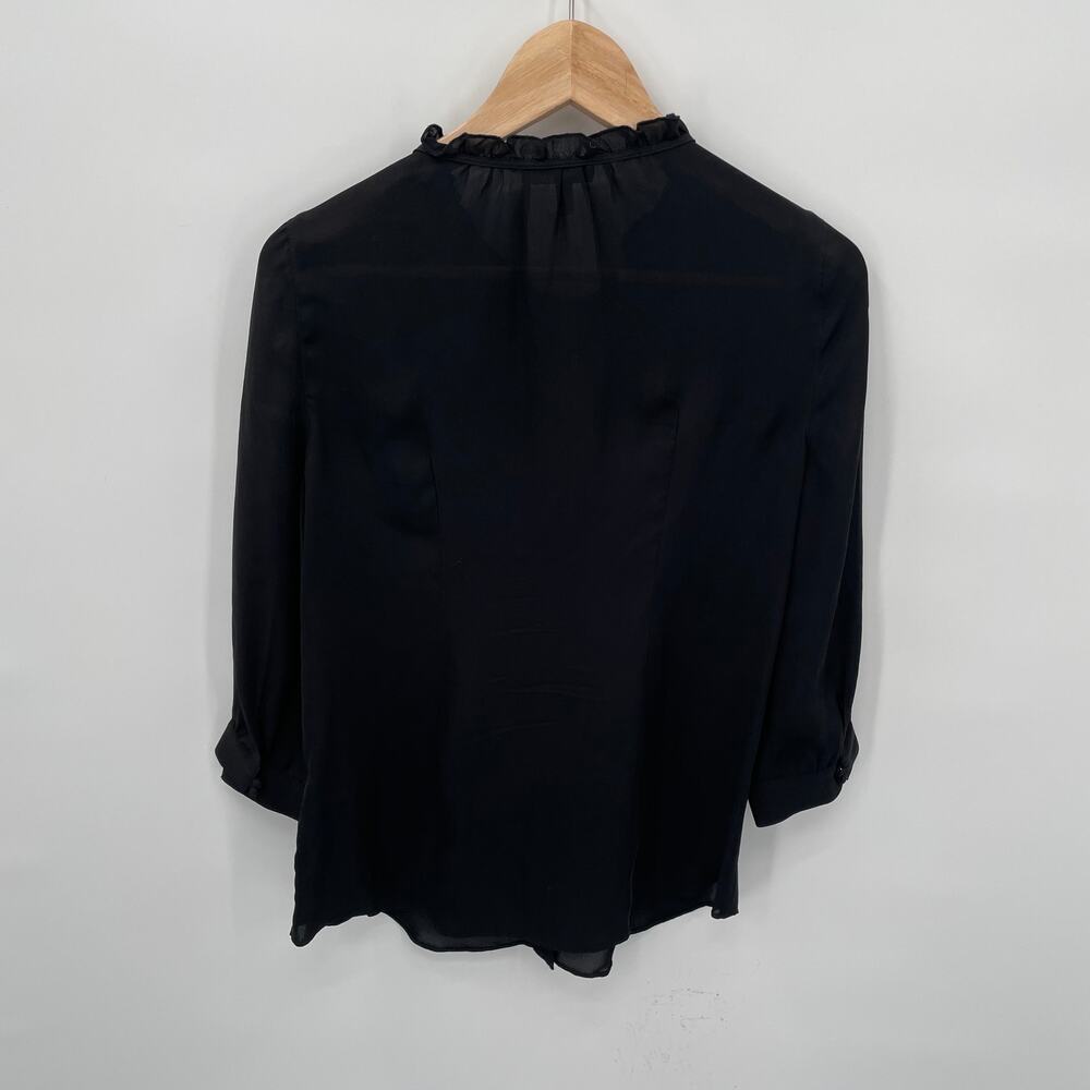 JOIE 100% Silk Ruffle Tie Neck Black Long Sleeve Blouse // XS - Picture 9 of 10